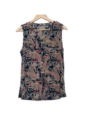Ember Sleeveless Paisley Top L Stretch Multicolor Boho Spring Top Gold Buttons